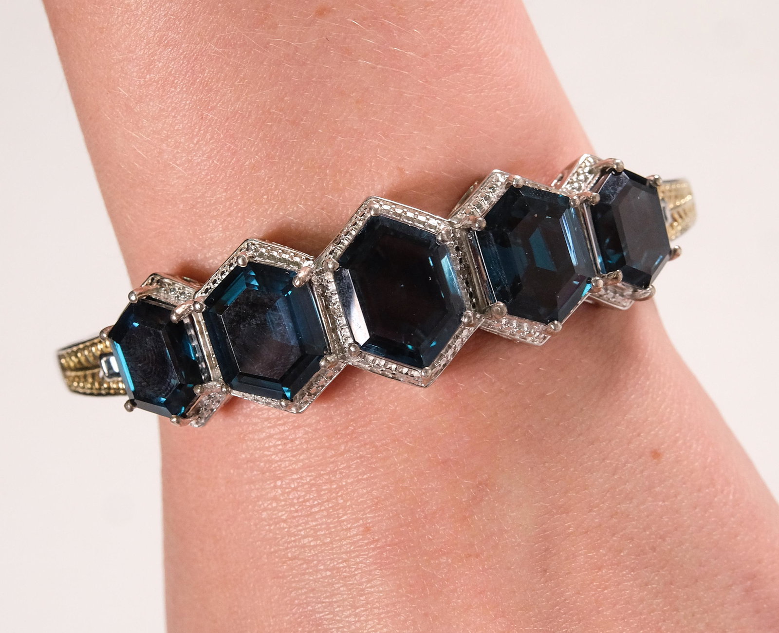 Sterling Bicolor Aqua & Topaz Filigree Cuff (1 of 5)