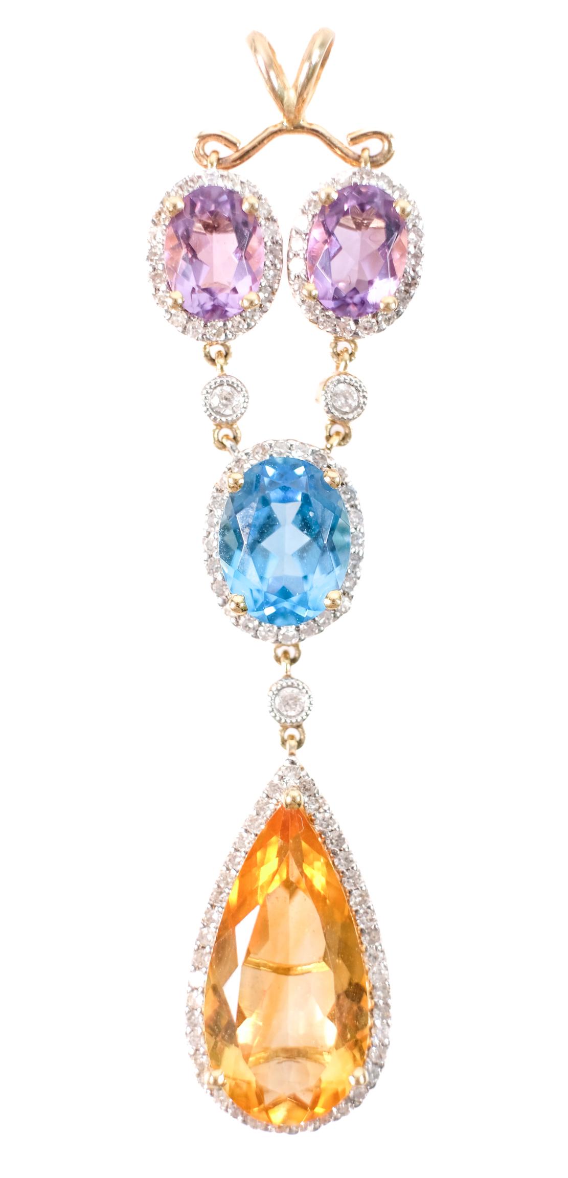 14K YG Diamond, Topaz, Citrine & Amethyst Pendant (1 of 7)