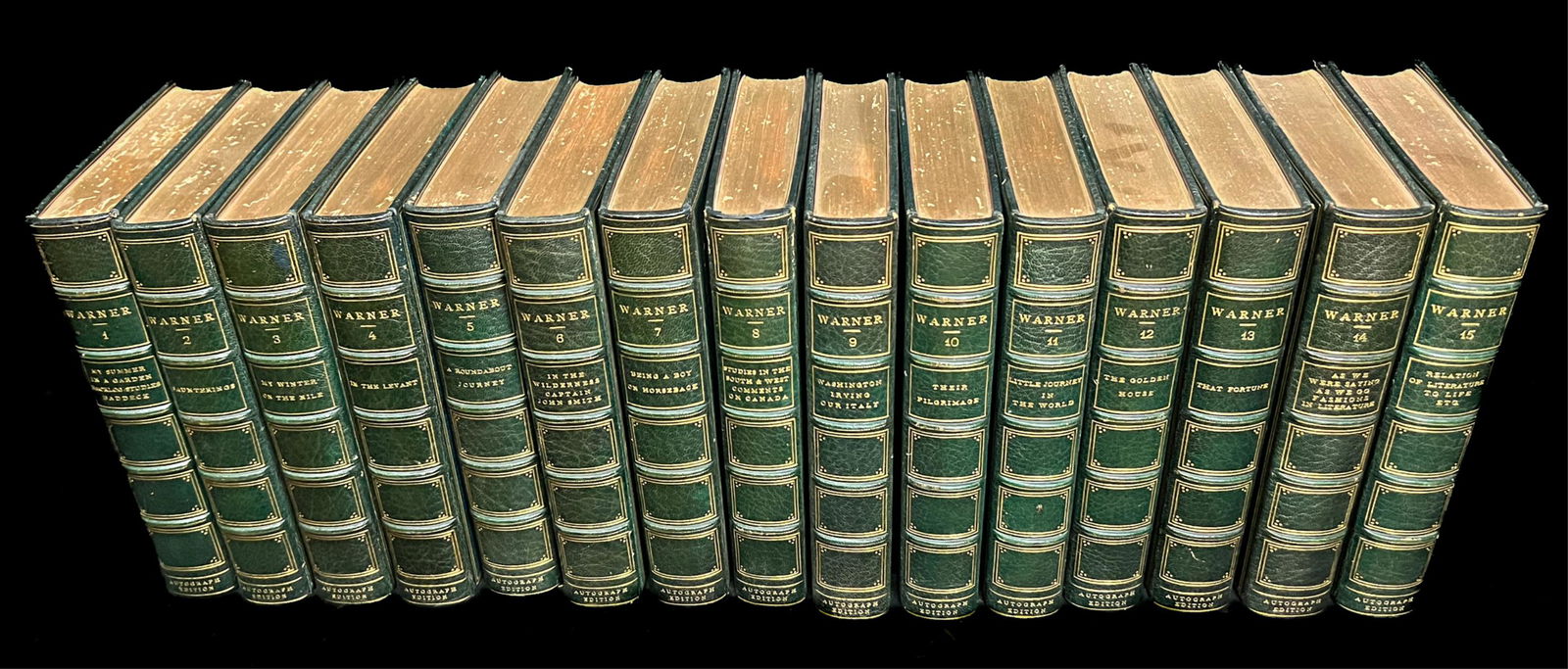 Group, 15 Books By Charles Dudley Warner: My Summer in a Garden Backlog Studies Baddeck, Saunterings, My Winter on the Nile, In The Levant, A Roundabout Journey, In The Wilderness Captain John Smith, Being a Boy on Horseback, Studies in the S