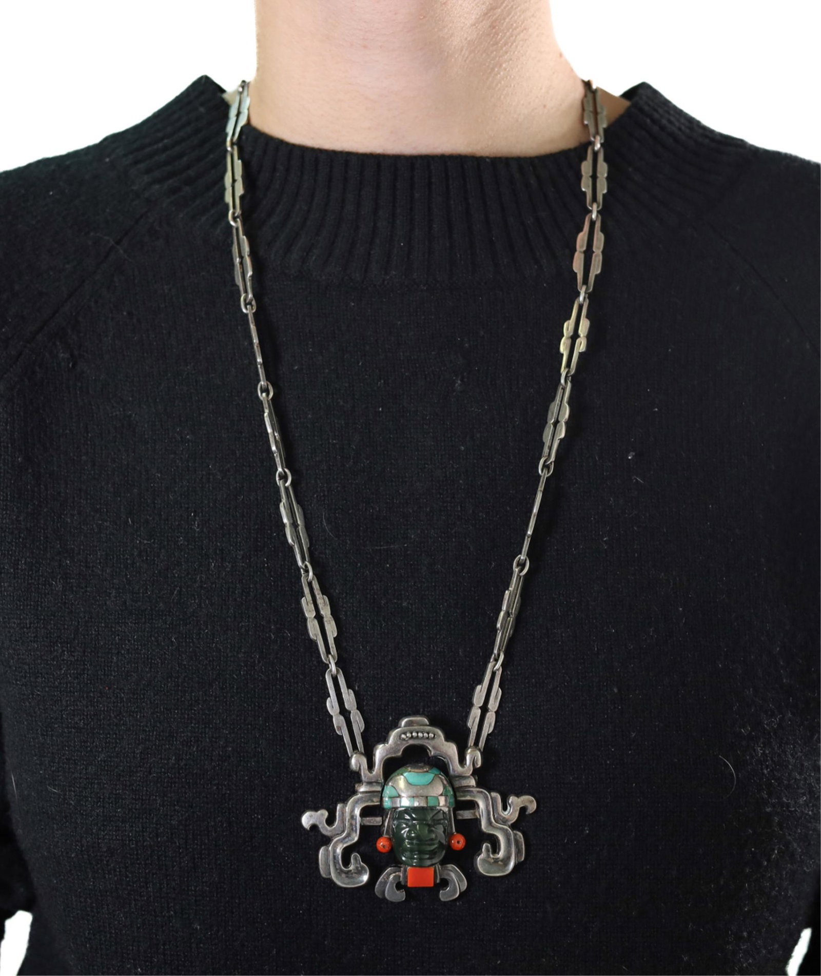 Vintage Turquoise, Coral  & 980 Silver Necklace (1 of 9)