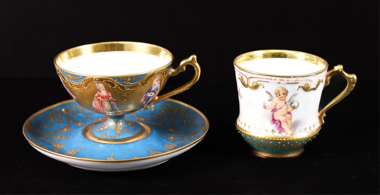 3 Pcs Dresden Germany Porcelain 2 Cups, 1 Saucer