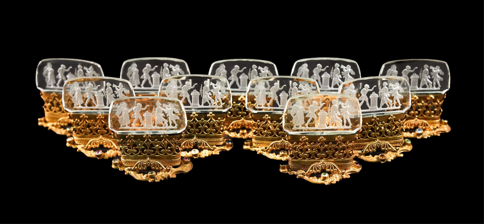 Set, 11 Czech Intaglio Glass Place Card Holders (1 of 7)