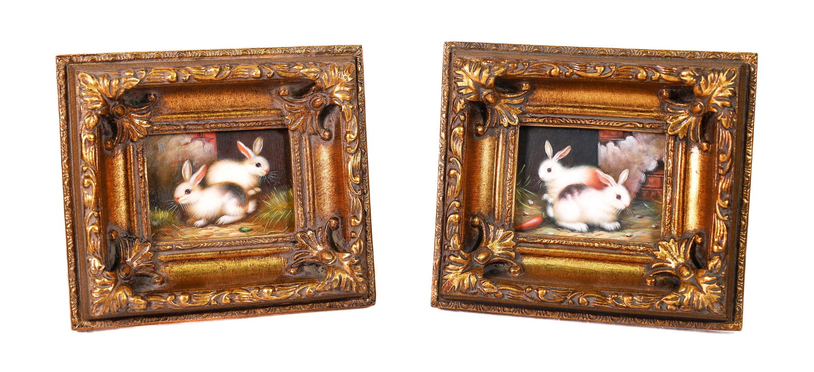 2 MINIATURE OIL PAINTINGS WITH RABBITS (1 of 5)
