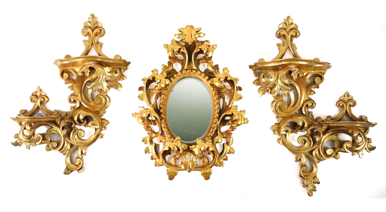 GROUP, 3 VINTAGE ITALIAN GILTWOOD WALL APPLIQUES (1 of 12)