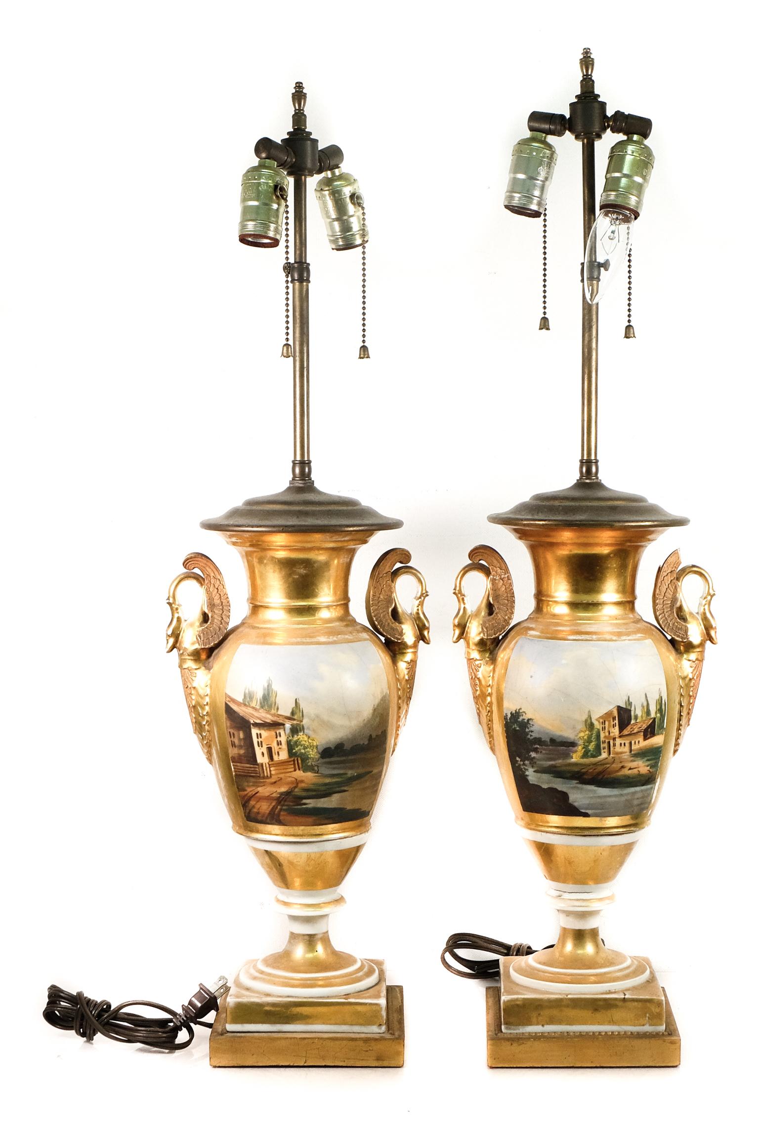 PAIR, VINTAGE FRENCH EMPIRE STYLE PORCELAIN LAMPS (1 of 14)