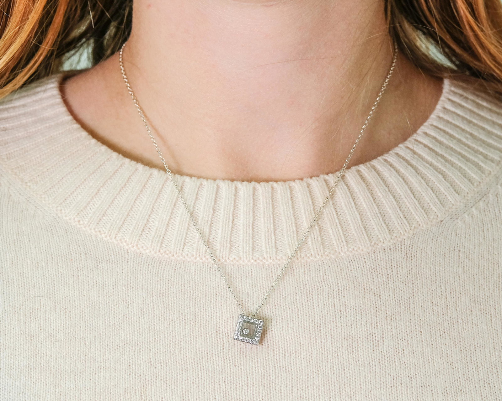 18K CHOPARD HAPPY DIAMONDS SQUARE PENDANT ON CHAIN (1 of 6)