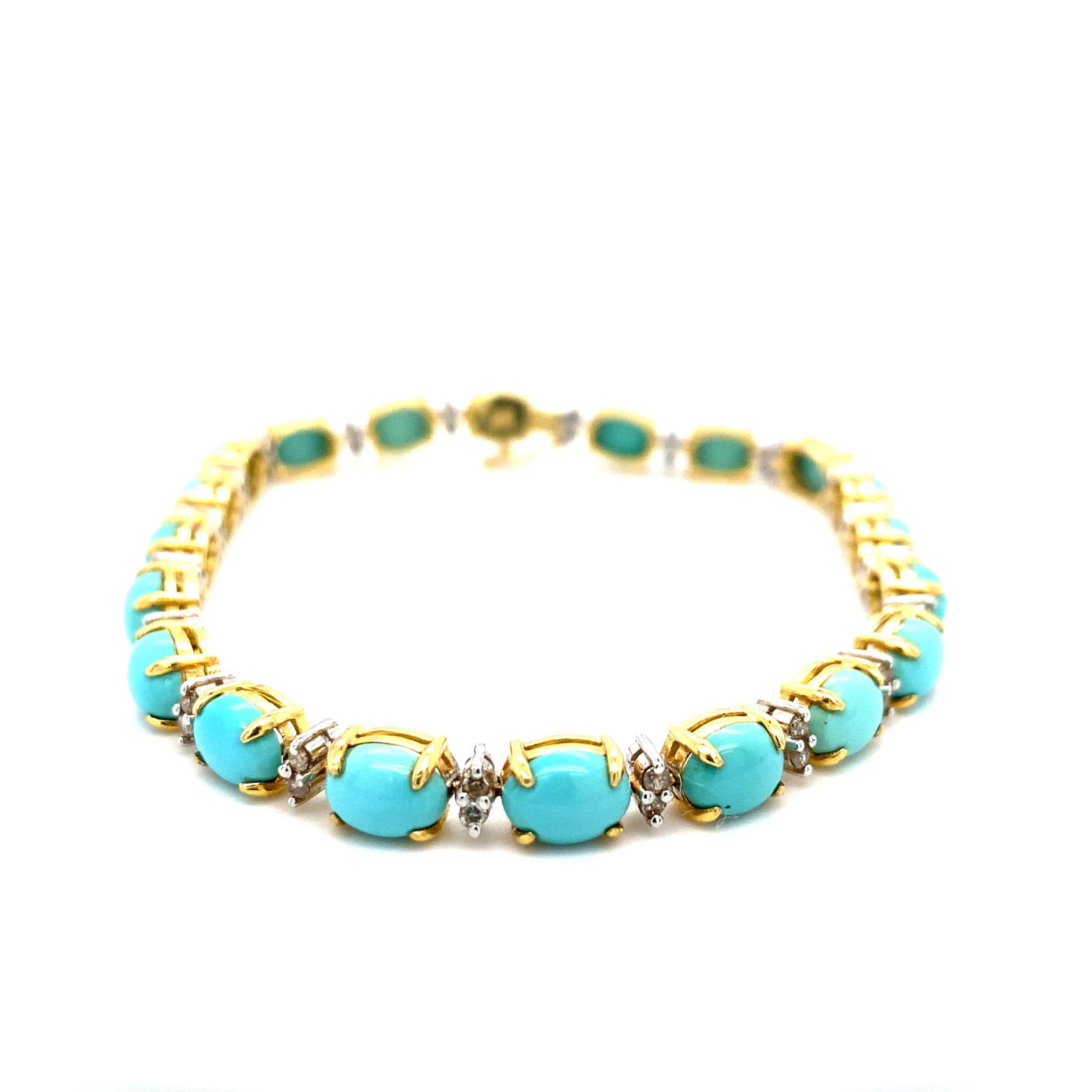 14Y OVAL CABOCHON TURQUOISE & DIAMOND BRACELET (1 of 5)