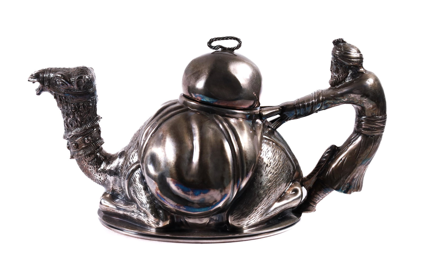 Mariage Freres 20th C Traditional Teapot: Vintage 20th Century Mariage Freres Sterling Silver Traditional Tea Pot depicting Arabian prince and seated camel . 39 Troy Ounces. Signed on bottom