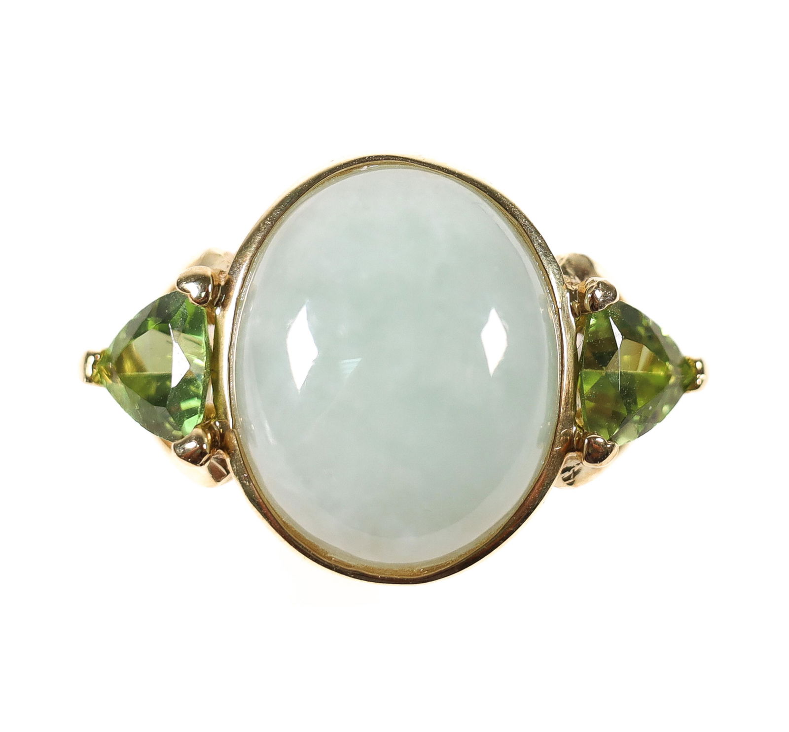 14K YELLOW GOLD  JADE AND EMERALD RING, SIZE 7 (1 of 5)