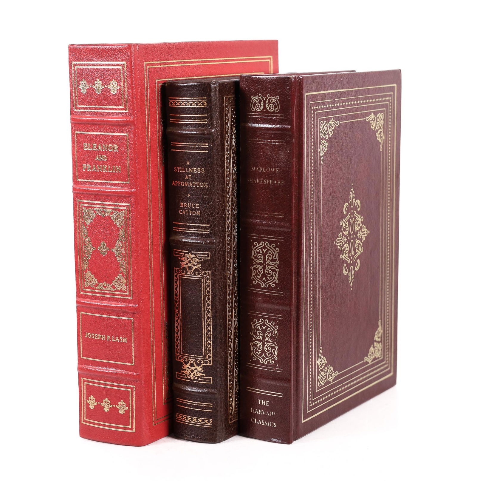 Lot of 3 Franklin Mint Literary Classics: Lot of 3 Franklin Mint Literary Classics. Fully bound in genuine leather. Sewn Pages.Gilded Page Ends. Satin Ribbon Page Marker. Lot includes: Eleanor and Franklin by Joseph P. Lash, A Stillness at Ap