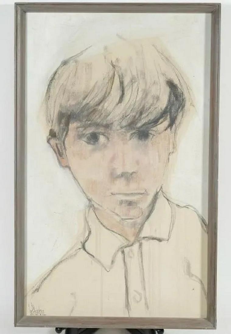 Gino Hollander Original Portrait of A Boy 28"x17": Gino Hollander (Spain 1924-2015) Signed oil on canvas painting depicting blonde child. 28"x17". Small hole to canvas.