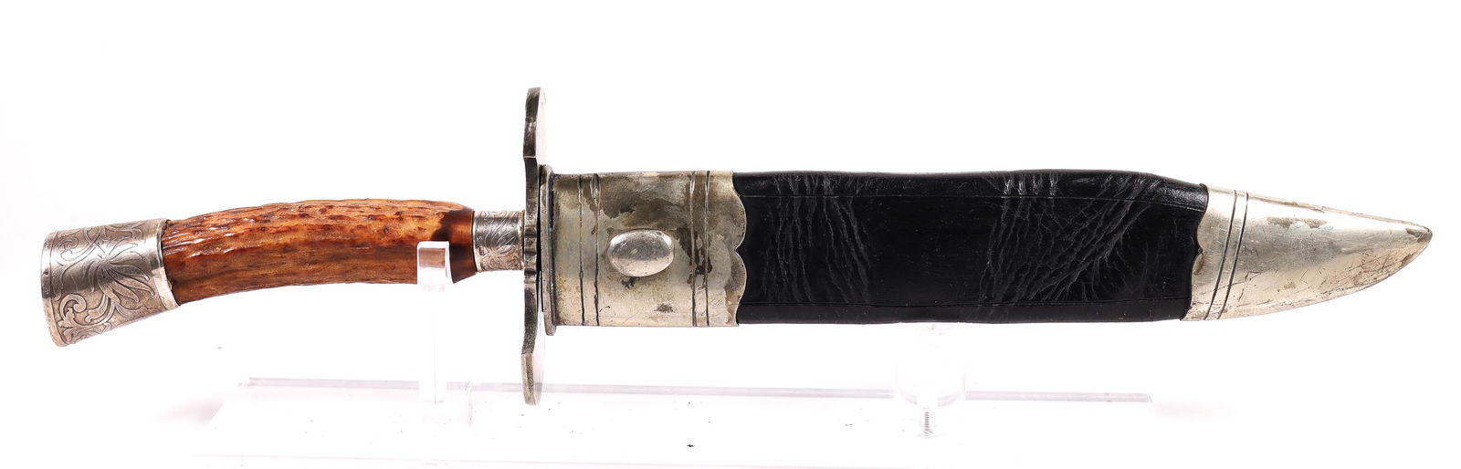 Vintage Stag and Sterling Silver Combat Knife (1 of 4)