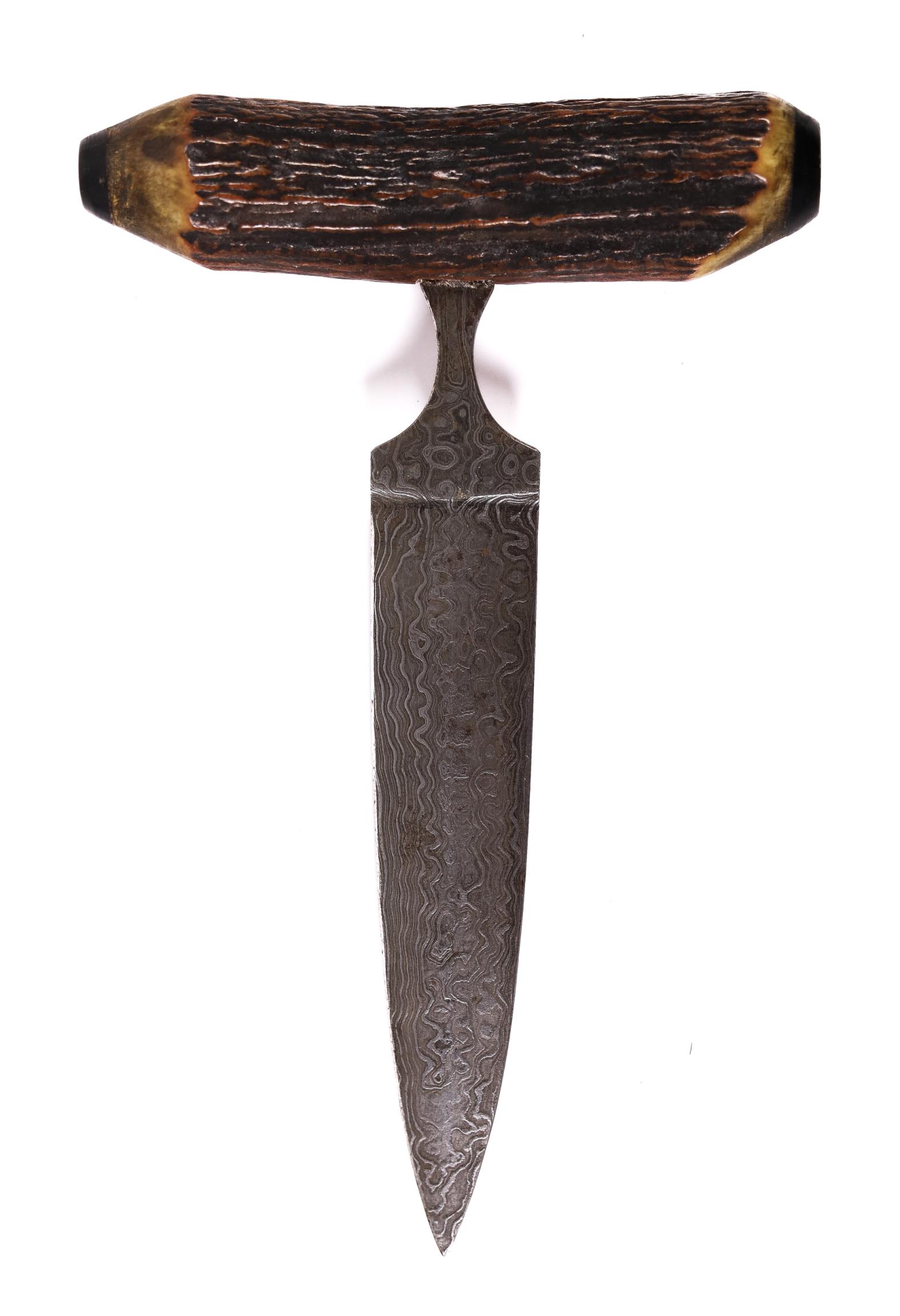 Damascus Steel Push Dagger with Stag Handle (1 of 3)
