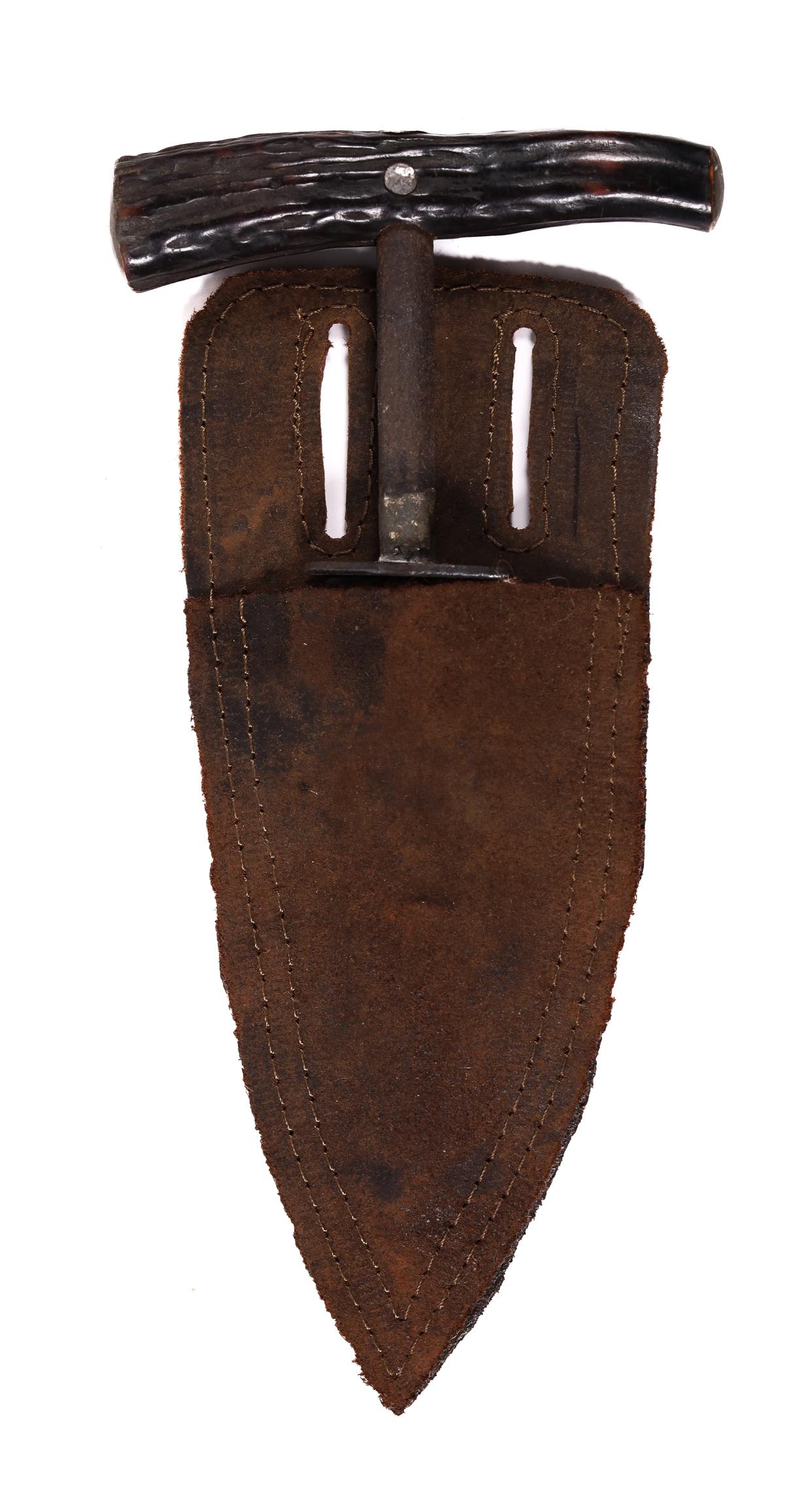 Steel Push Dagger w/Stag Handle and Leather Sheath (1 of 4)