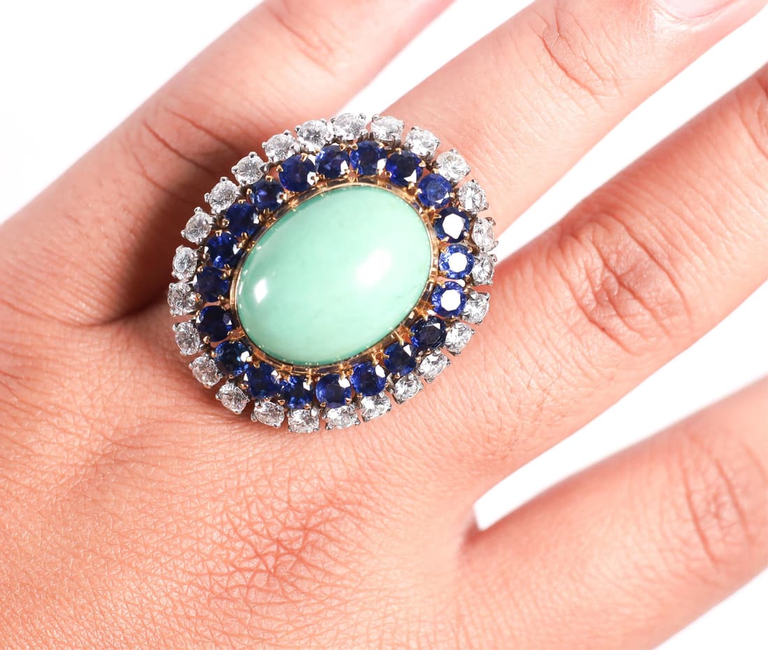 18K BI COLOR VCA LARGE OVAL TURQUOISE RING SIZE 7.5 (1 of 6)