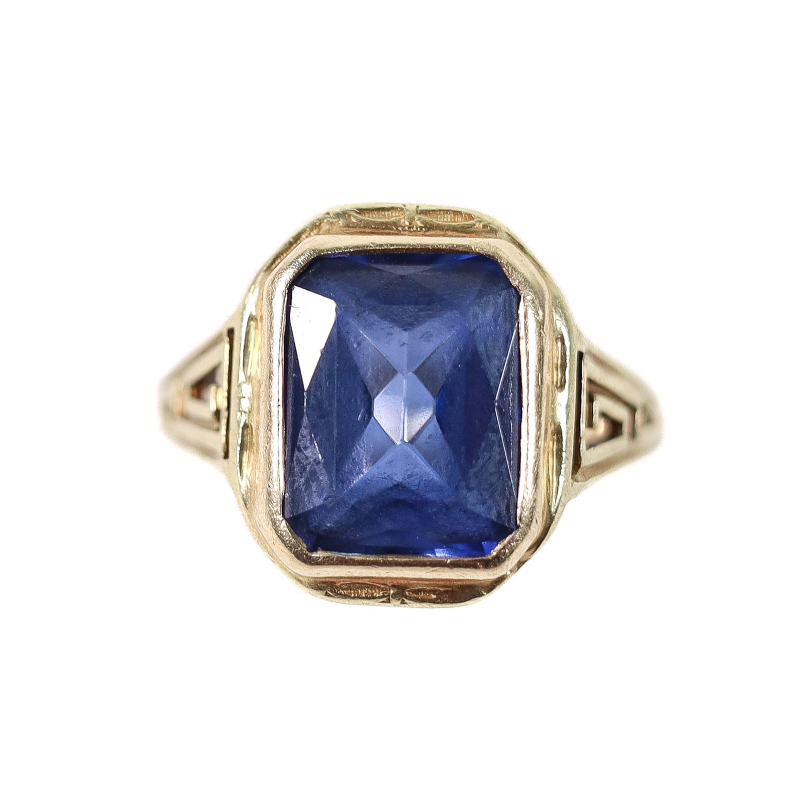 VINTAGE 14K YG SAPPHIRE RING, SIZE 4 (1 of 6)
