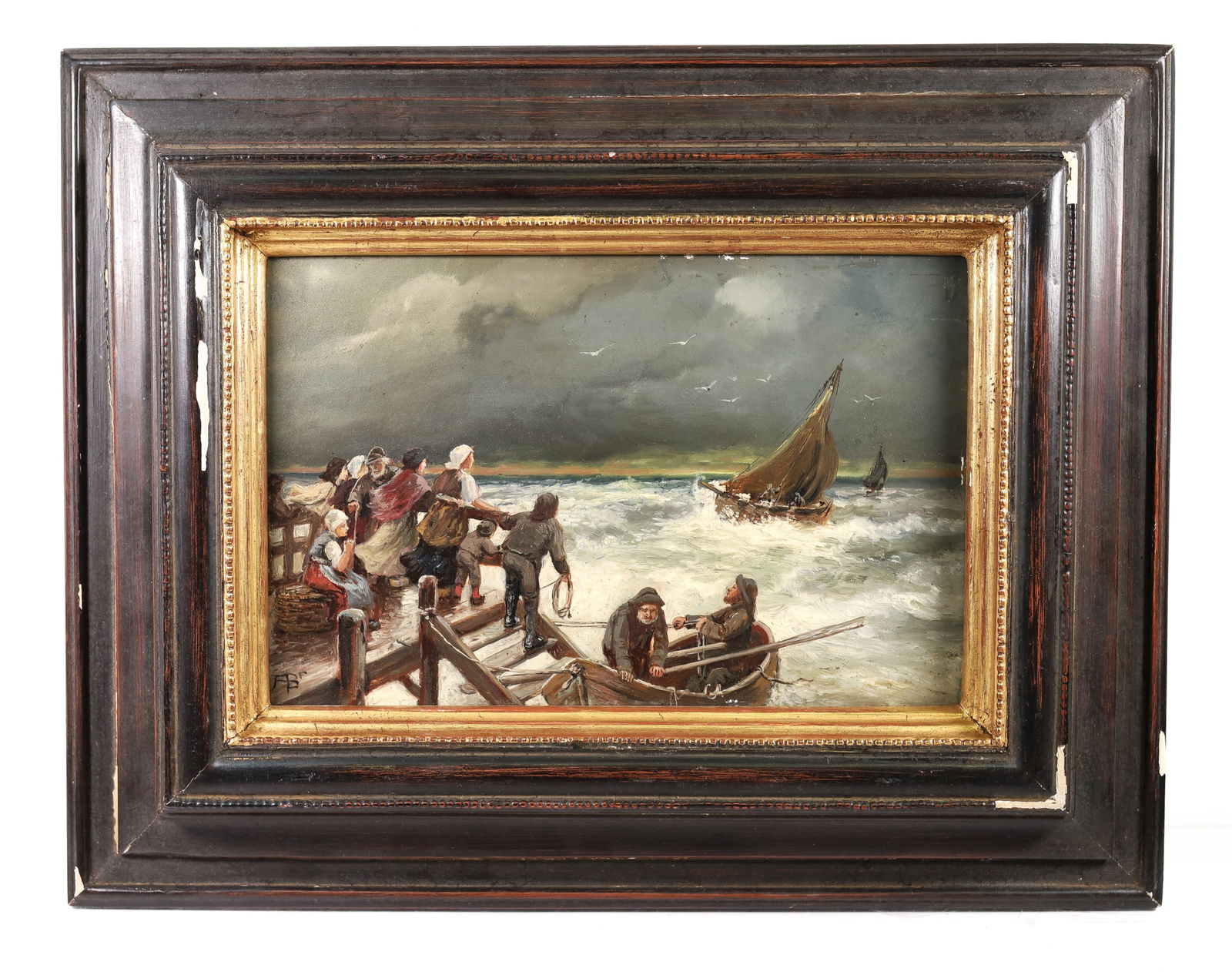 SHIPS IN STORMY SEA, OIL ON BOARD, 14"x 17" (1 of 6)