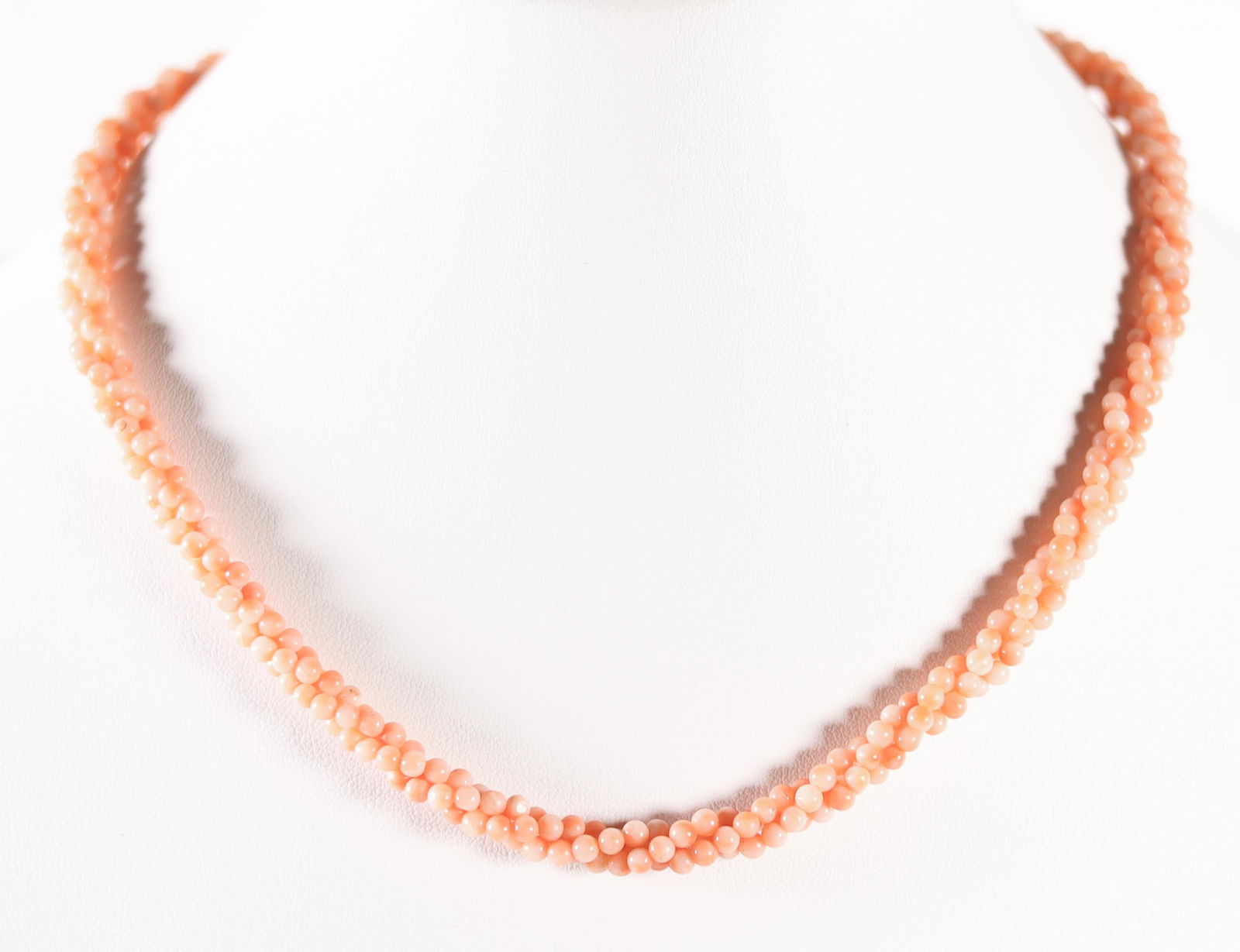 VINTAGE TWISTED 3-STRAND BEADED CORAL NECKLACE (1 of 4)