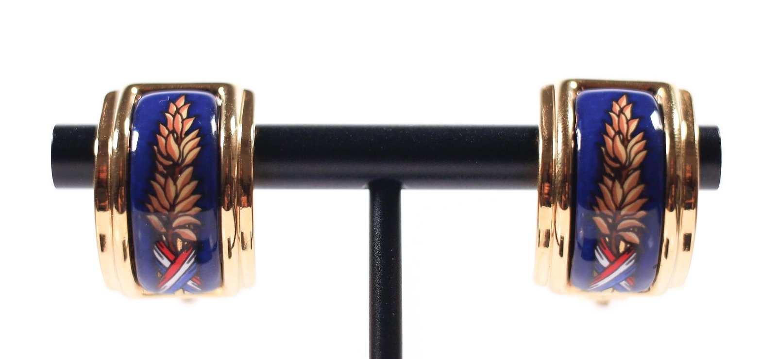 HERMES CLOISONNE EARRINGS BLUE (1 of 4)