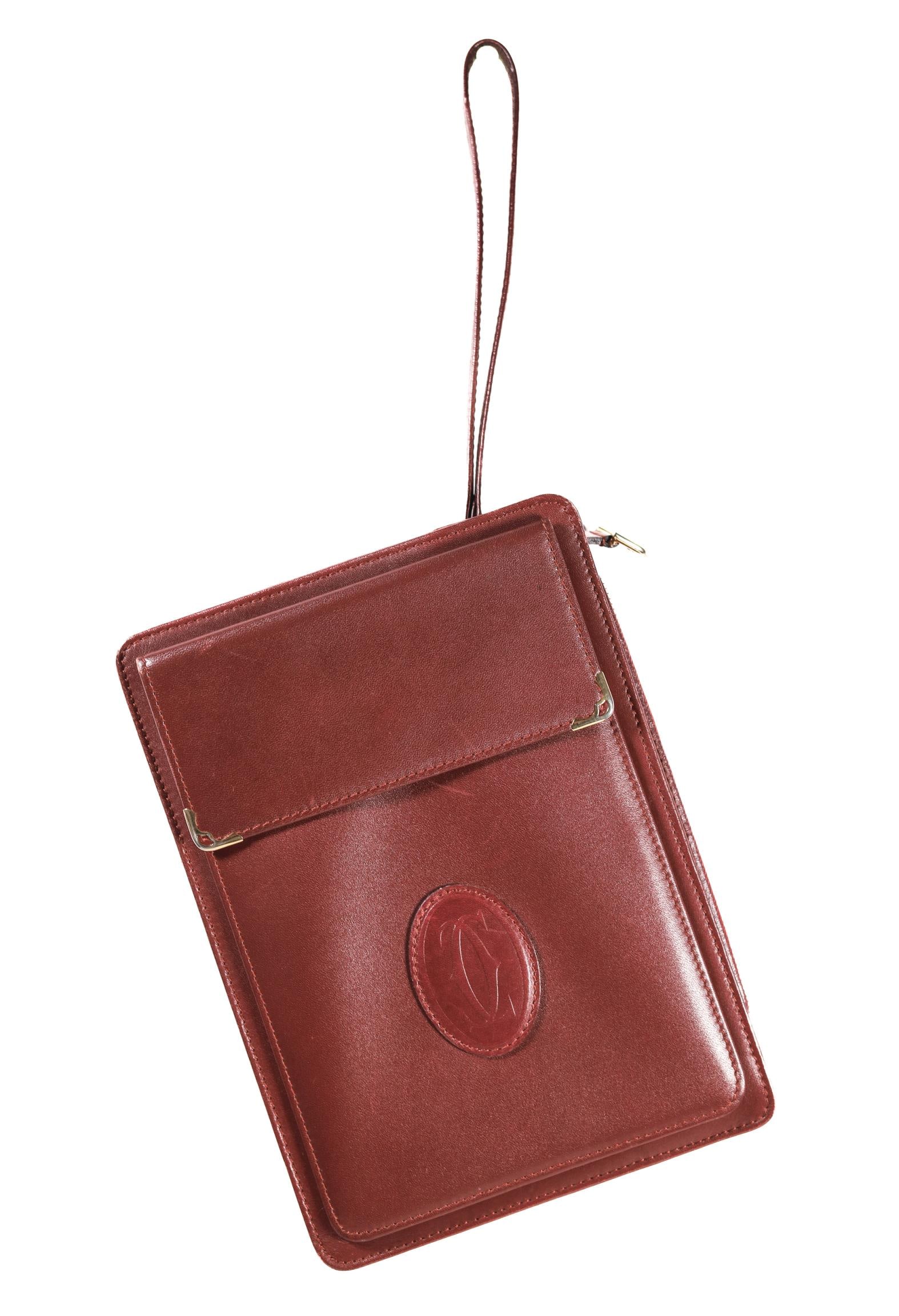 CARTIER BURGUNDY LEATHER CLUTCH, 8.75 IN. (1 of 5)