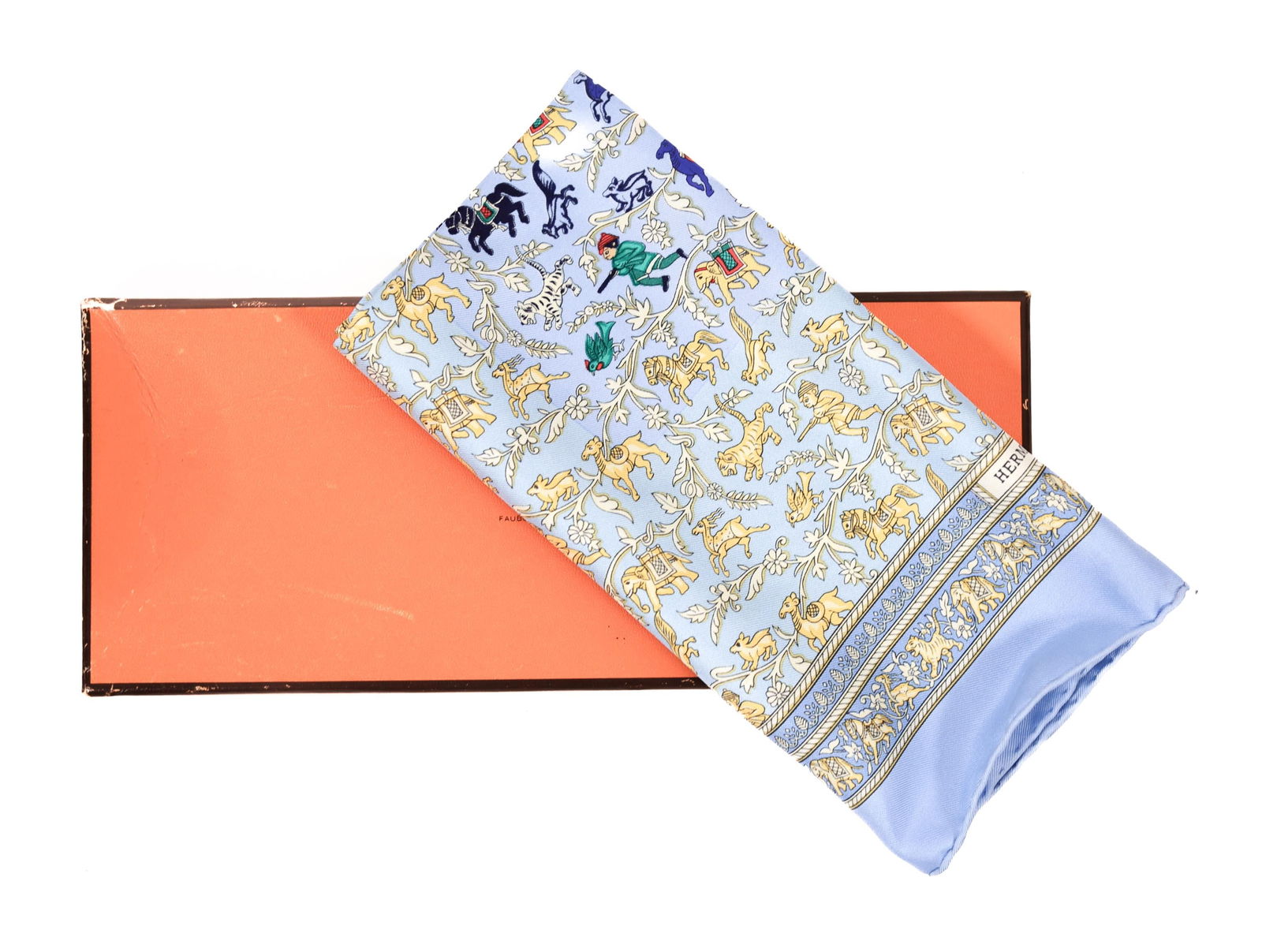 HERMES CHASSE EN INDE SILK SCARF W/BOX, 45CM (1 of 6)