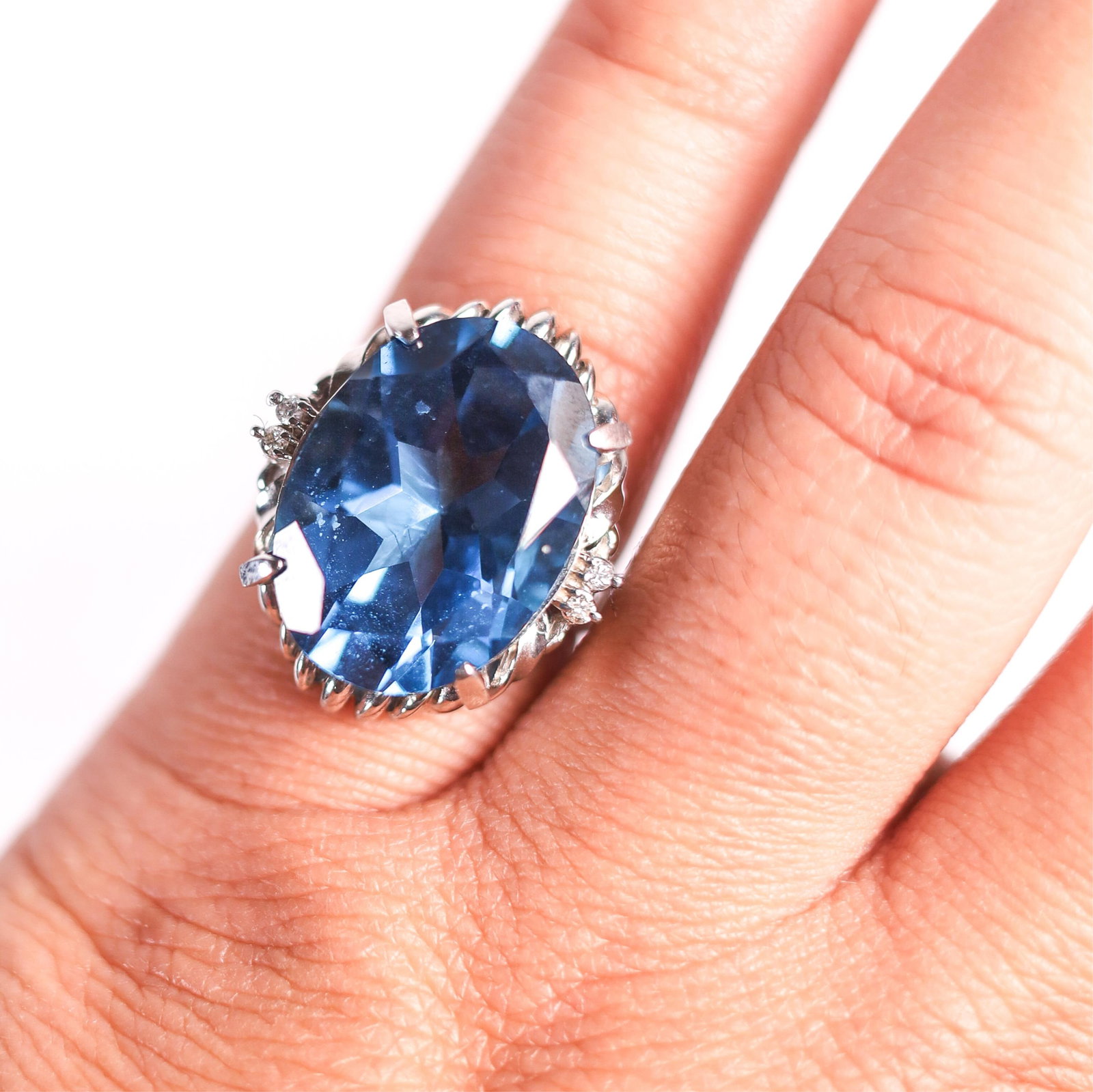 900PT 16.05CT BLUE TOPAZ DIAMOND RING, 5.75 (1 of 5)