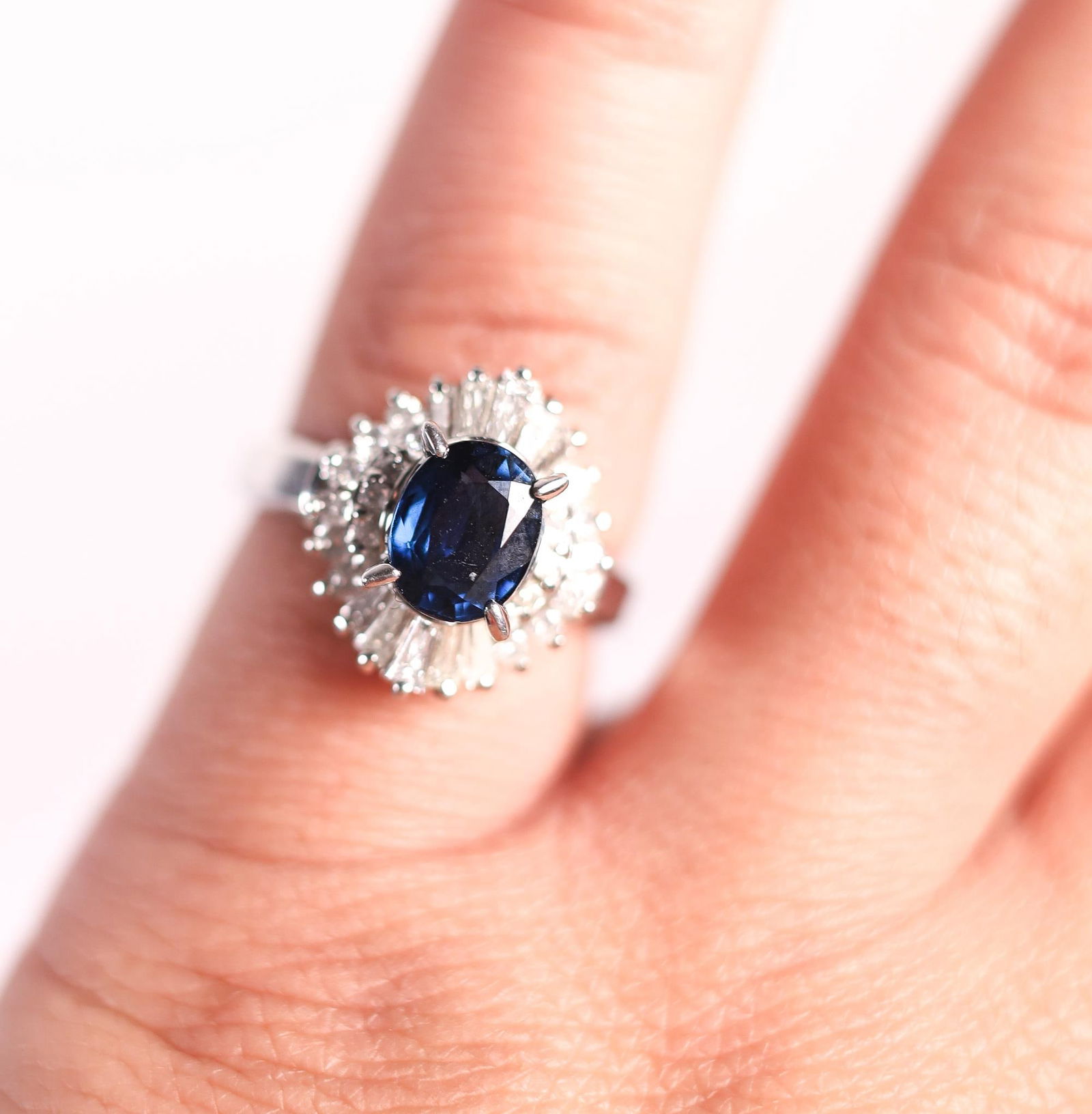 900PT 1.4CT SAPPHIRE .68CT DIAMOND RING, 5.5 (1 of 5)