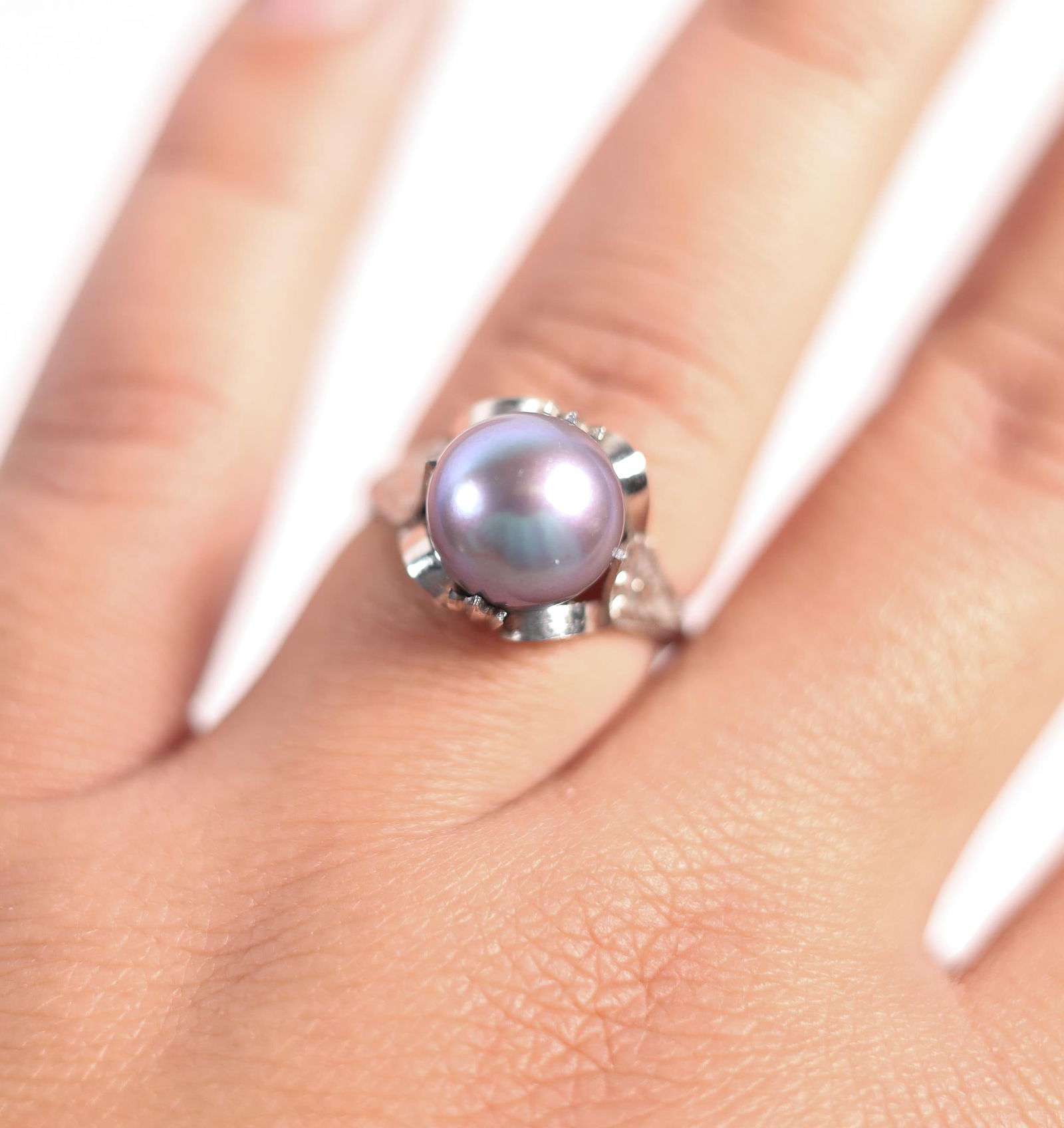 850PT PEARL SOLITAIRE FILIGREE RING, 7.75 (1 of 5)