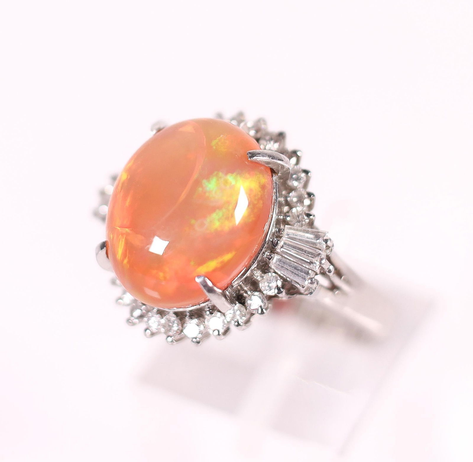 900PT 6.33CT FIRE OPAL & DIAMOND RING, SIZE 7 (1 of 5)