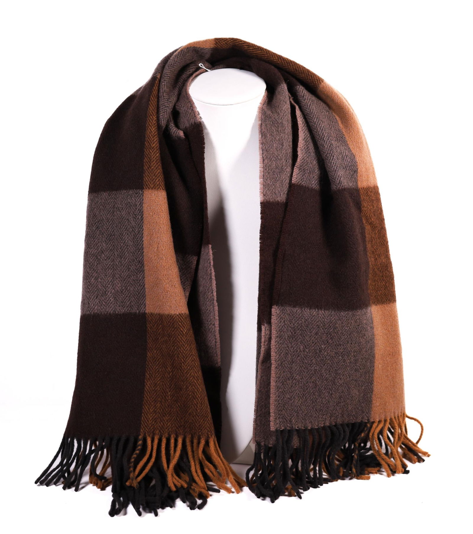 BURBERRY BROWN CHECKERED SCARF, 120 CM.: A Burberry brown and gray checkered scarf in excellent condition. The scarf features the iconic Burberry logo printed on it. Details and measurements: Dimensions: 120 CM. X 65 CM.