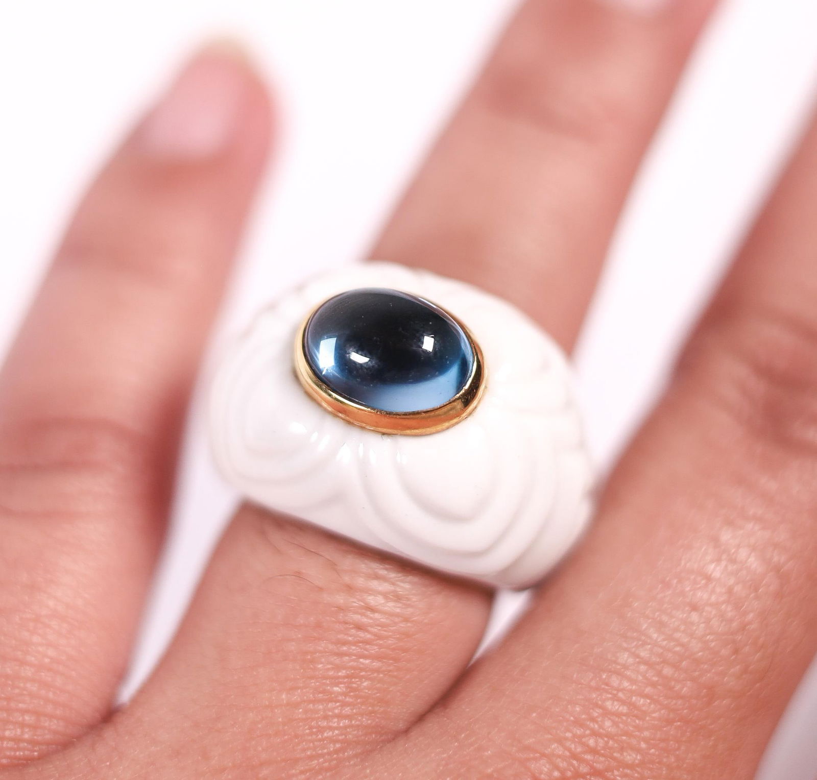 BVLGARI CHANDRA 18KYG CERAMIC BLUE TOPAZ RING, 6.5 (1 of 5)