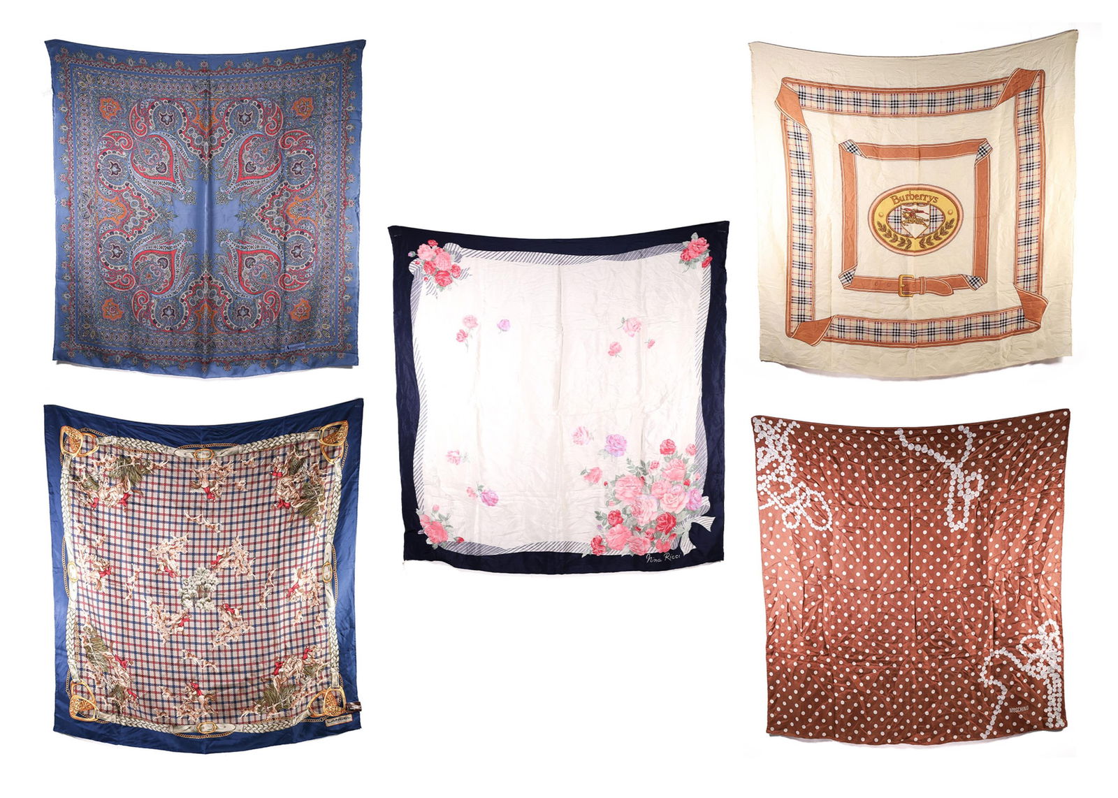 LOT OF 5 DESIGNER SILK SCARVES (1 of 10)