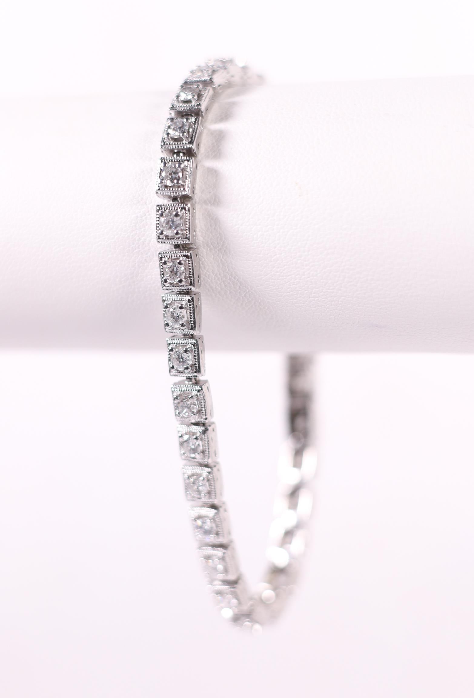C.1930 7.3CT VS1-G PLAT. DIAMOND TENNIS BRACELET (1 of 4)