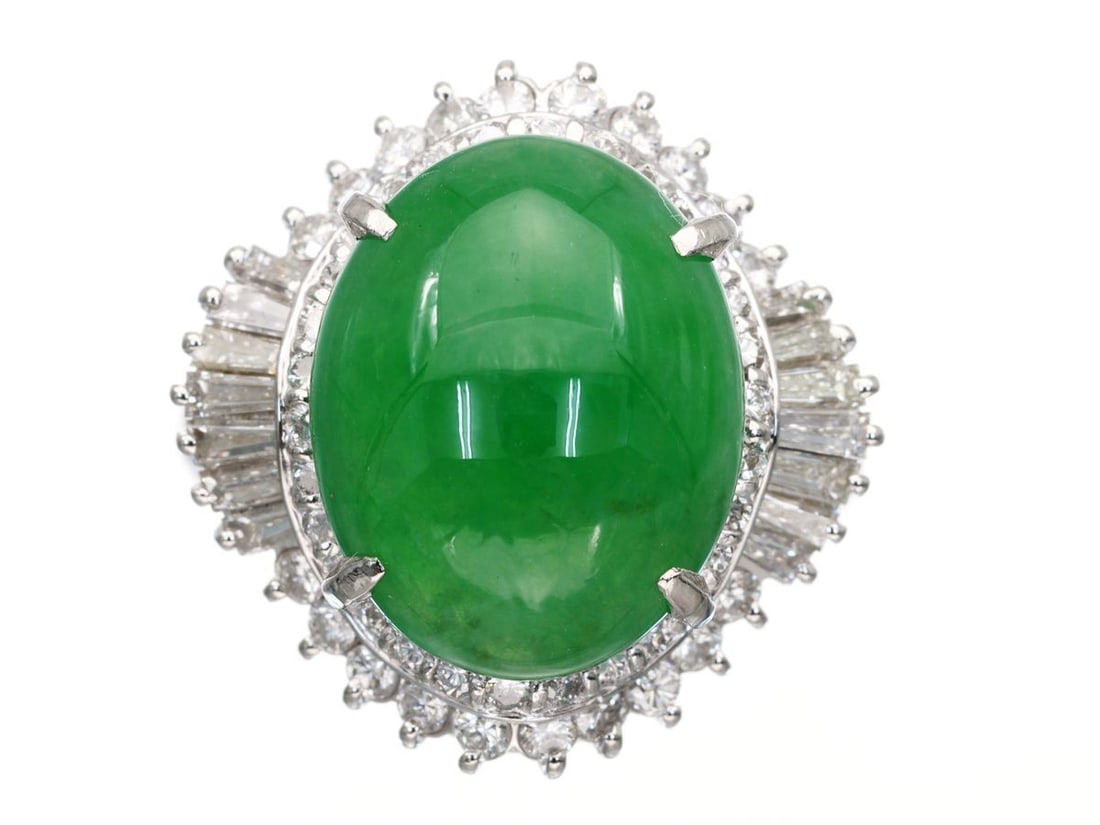 900PT 7.73CTTW JADE & DIAMOND HALO RING, 6.25 (1 of 7)