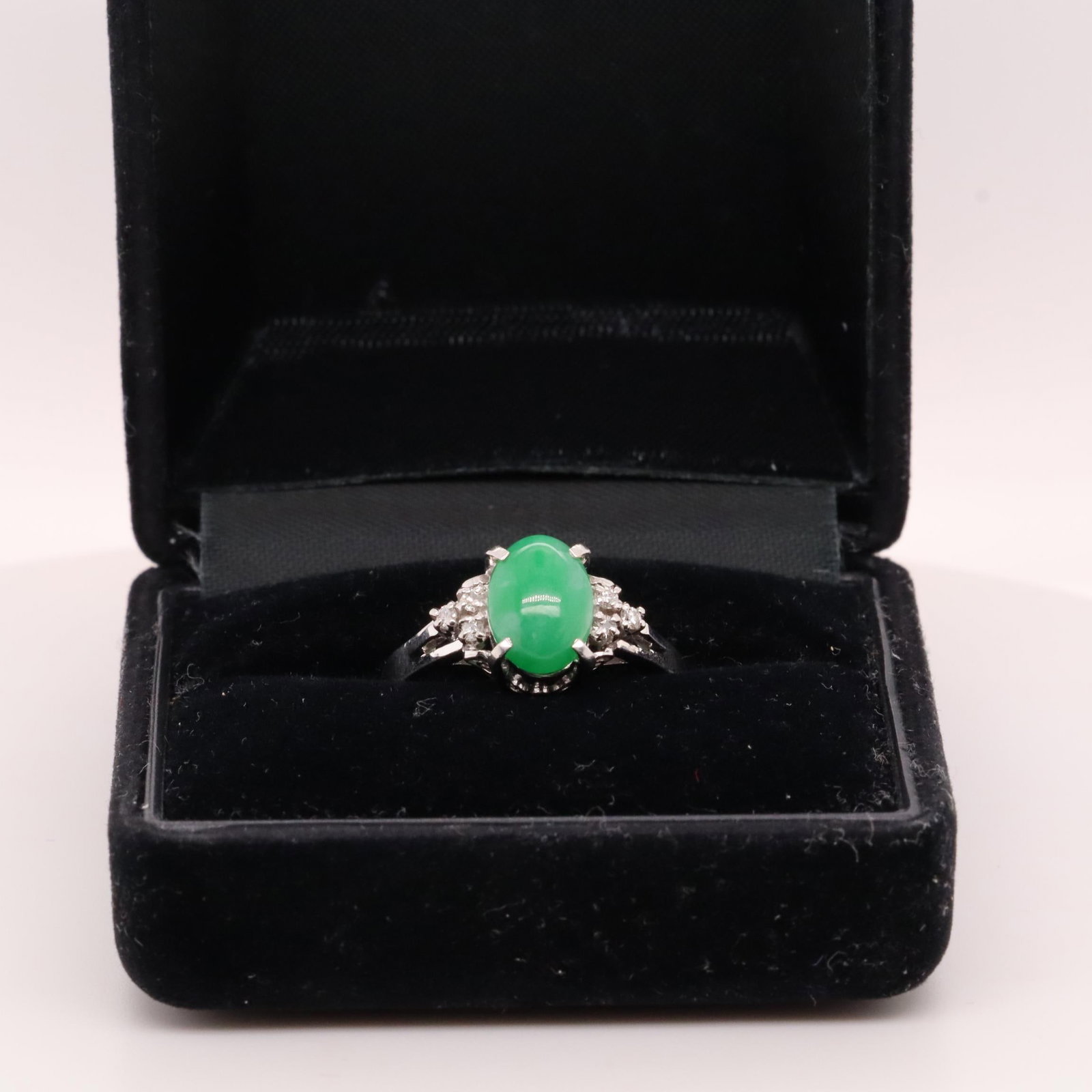 900PT JADE & .09CT DIAMOND RING W/BOX, 7.5 (1 of 5)
