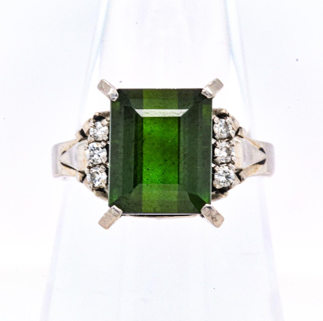 PLAT. 4.1CT TOURMALINE & DIA. ART DECO RING, 6.5 (1 of 5)