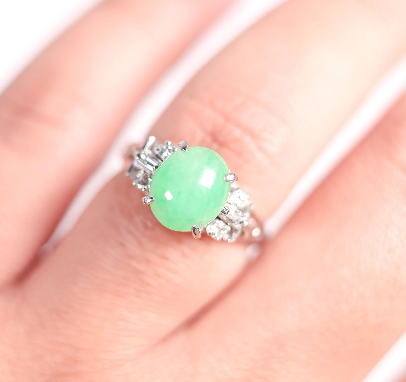 900PT JADE & DIAMOND COCKTAIL RING, 6.75 (1 of 5)