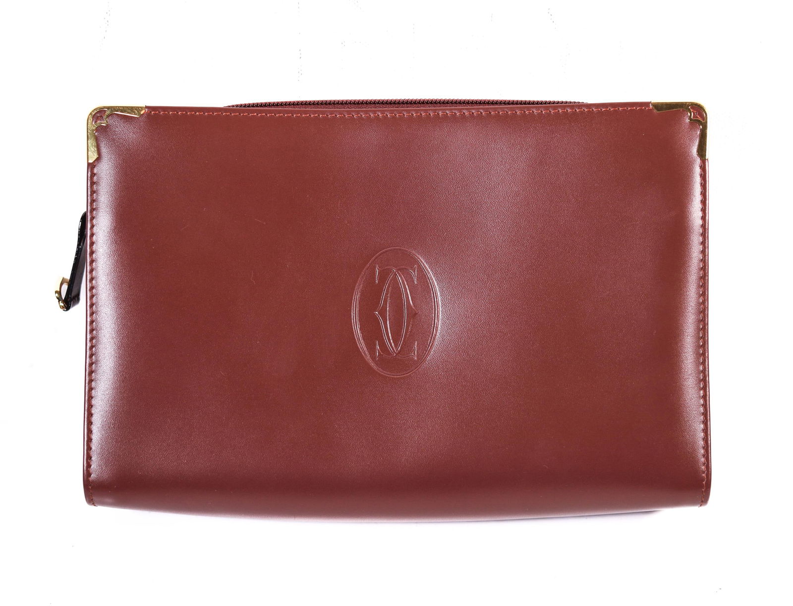 CARTIER BORDEAUX CALFSKIN CLUTCH BAG (1 of 4)