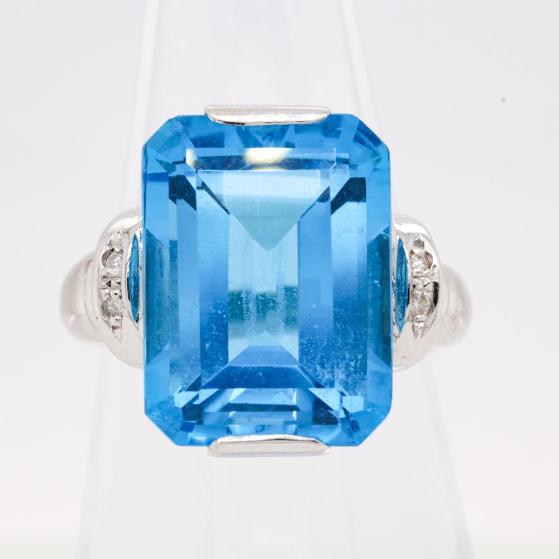 18KWG 14.33CTTW BLUE TOPAZ & DIAMOND RING, 6.5 (1 of 5)