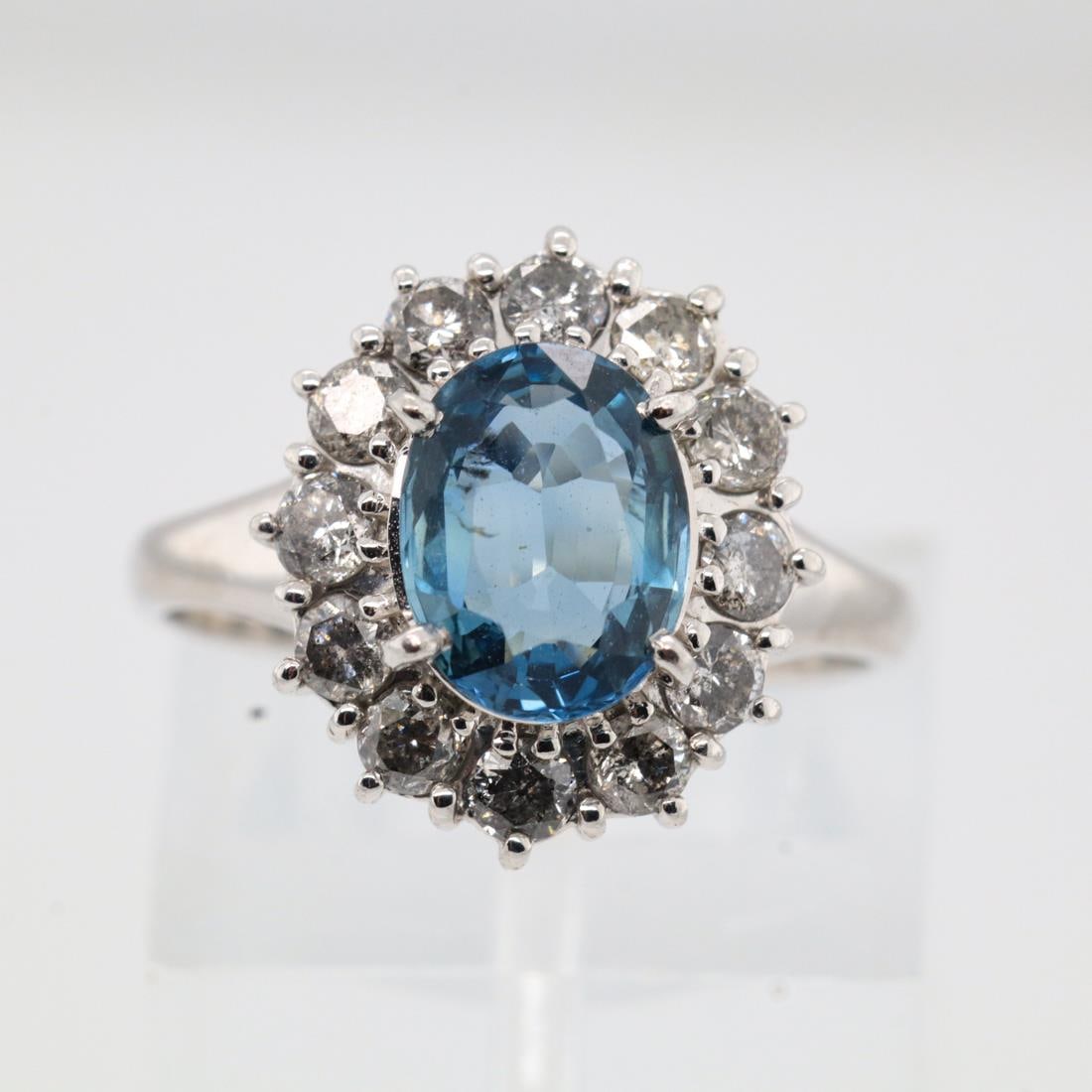 900PT 2.20CTTW SAPPHIRE & DIAMOND HALO RING, 5.5 (1 of 5)