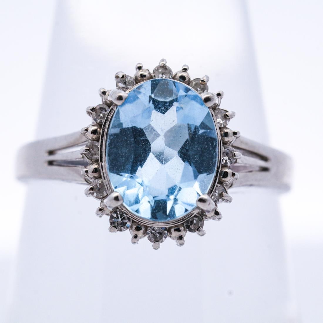 900PT 2.6CTTW BLUE TOPAZ & DIAMOND HALO RING, 6.75 (1 of 5)