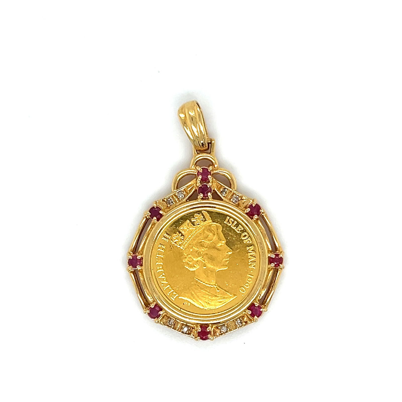 18KYG PENDANT WITH 1990 ISLE OF MAN GOLD 24K COIN (1 of 4)