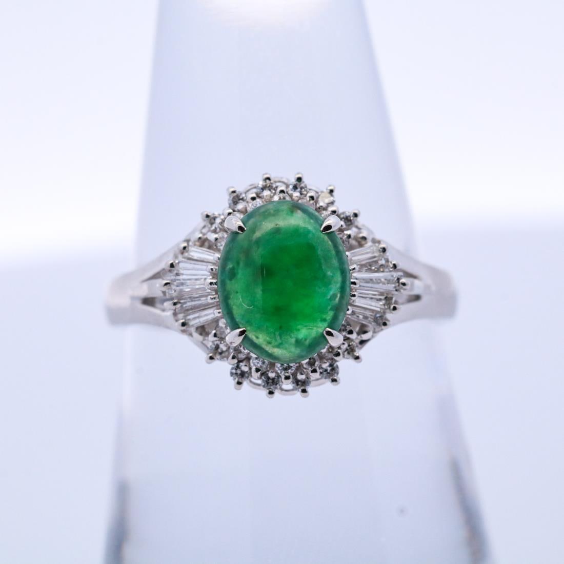 900PT JADE & .3CT DIAMOND HALO RING, 8 (1 of 5)