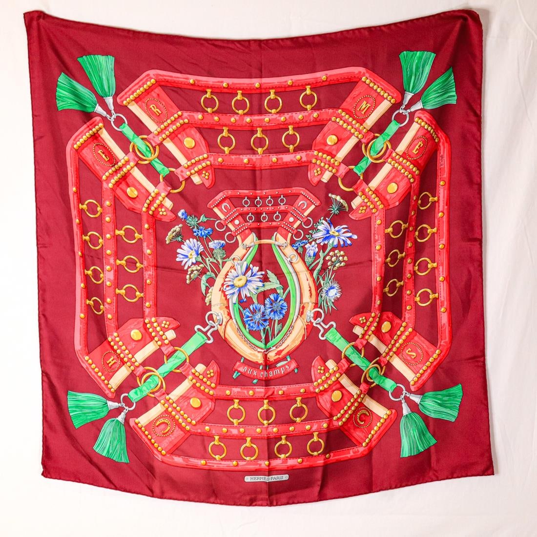 HERMES RED AUX CHAMPS SILK SCARF (1 of 3)