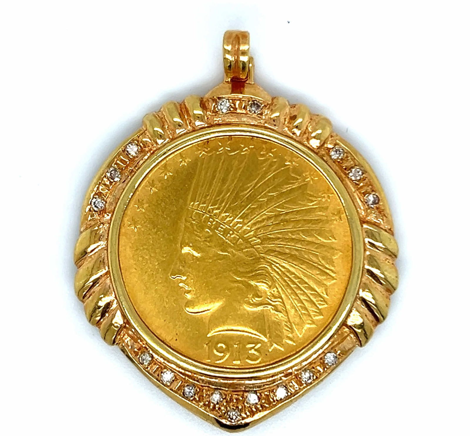 18KYG/22 KYG 1913 INDIAN HEAD GOLD PENDANT (1 of 4)