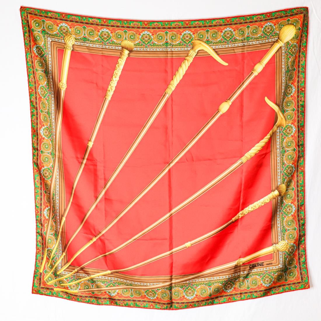 CELINE CANE MOTIF RED SILK SCARF, 34IN (1 of 4)