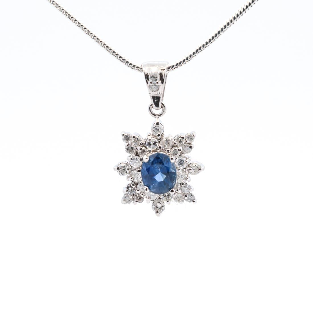 PT 900 OVAL SAPPHIRE AND DIAMOND PENDANT (1 of 6)
