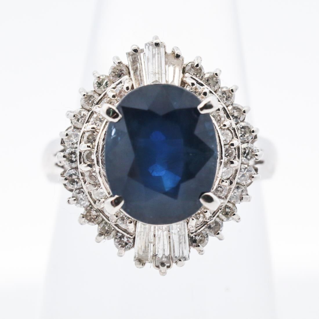 PLAT 3.7CTTW SAPPHIRE & DIAMOND HALO RING, 5.5 (1 of 5)