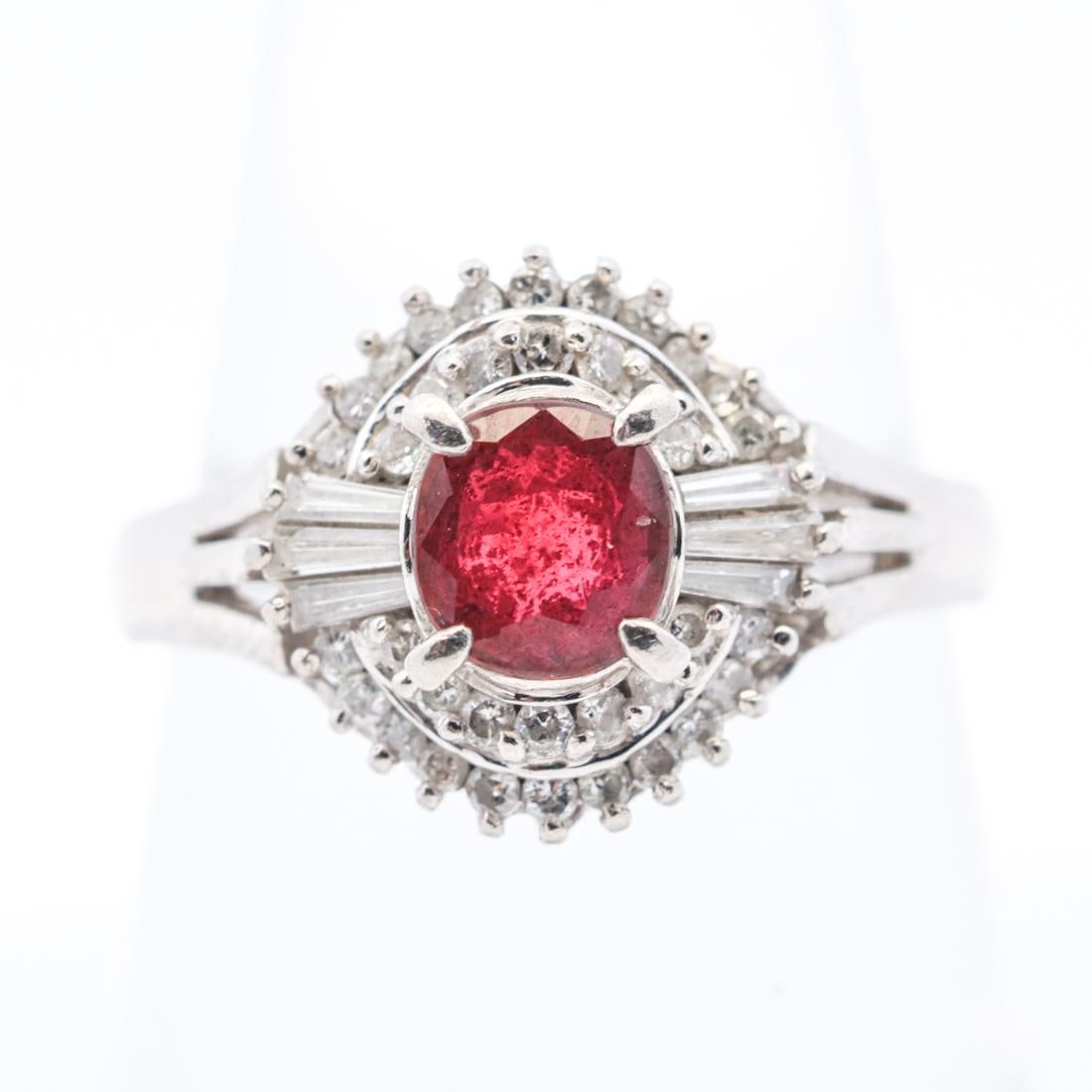 PLAT 1.01CTTW RUBY & DIAMOND RING, 6.75 (1 of 5)