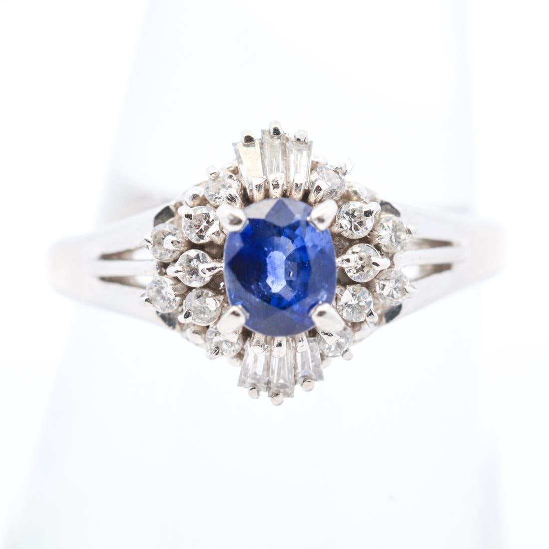 PLAT 1.17CTTW SAPPHIRE & DIAMOND RING, 7.75 (1 of 5)